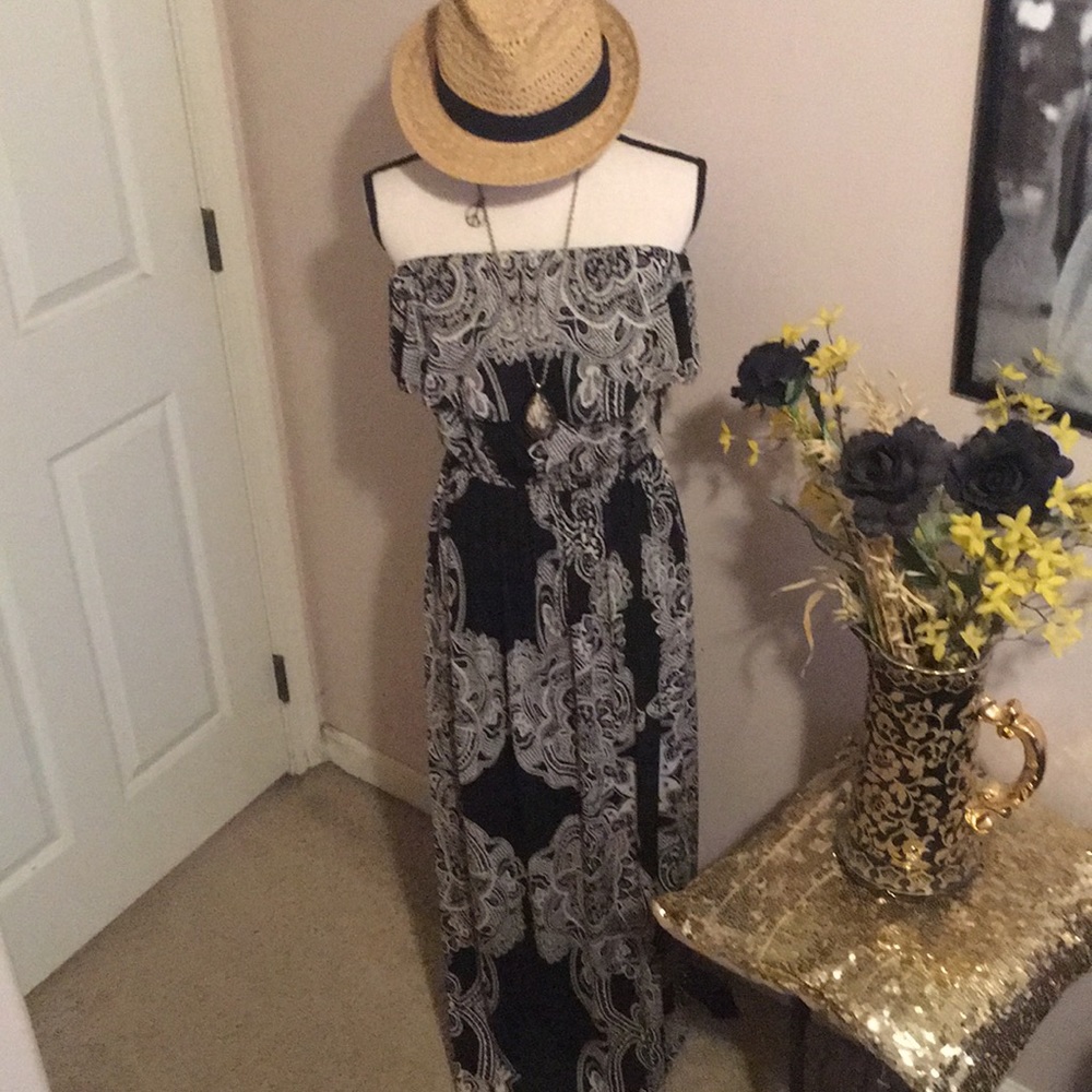 Cream and black paisley maxi dress